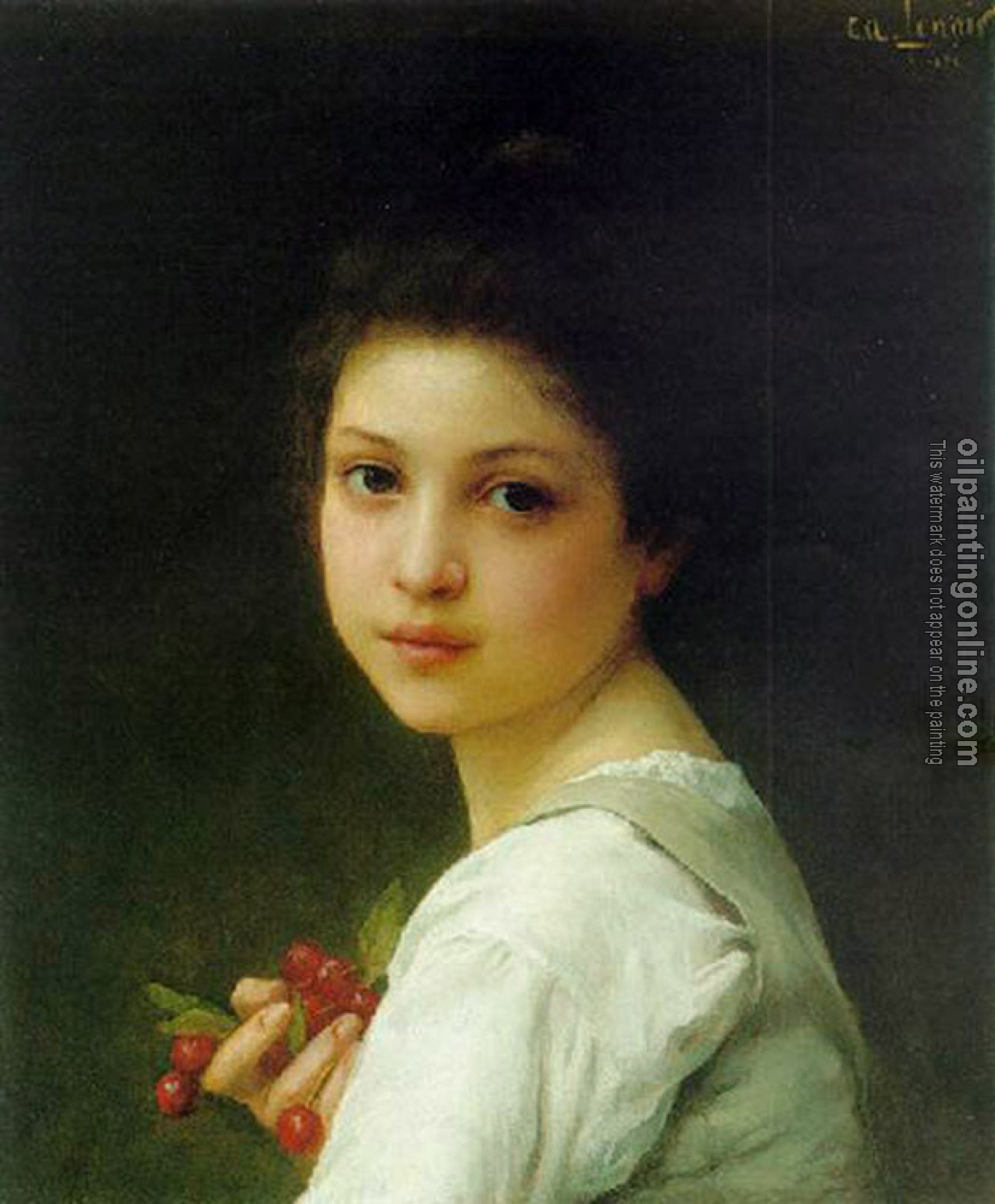 Charles Amable Lenoir - Portrait of a young girl with cherries